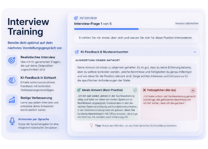 KI-Interview-Training mit Feedback und Musterantworten