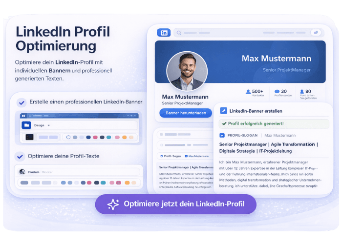 LinkedIn-Profil mit generierten Texten und Banner